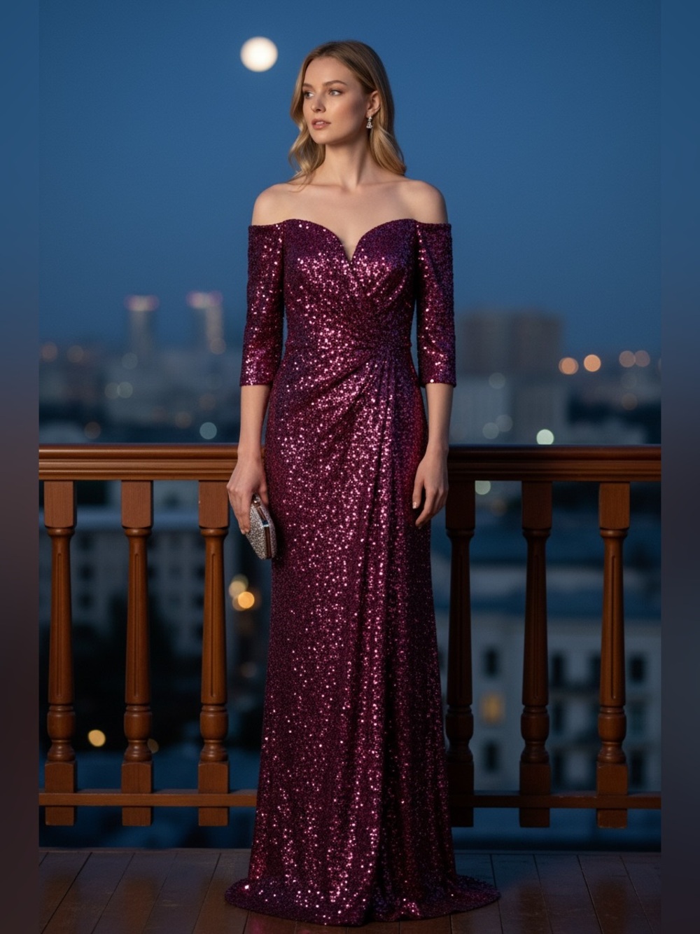 Rene Ruiz Collection New Off The Shoulder Sequin Embellished Gown Size 4 $1,495